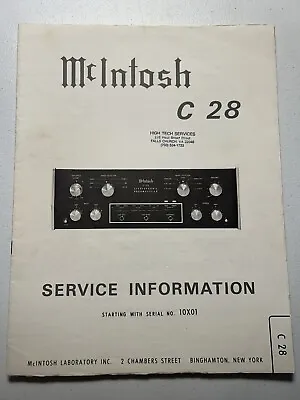 McIntosh C28 C-28 Preamplifier Preamp Service Information Original Manual 10X01 • $19.99