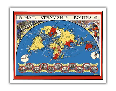 United Kingdom Mail Steamship Routes - Vintage Pictorial Map MacDonald Gill 1937 • $15.98