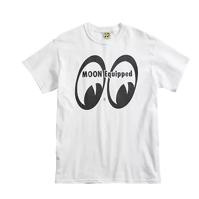 Men's Mooneyes Moon Equipped Classic Black Logo White T-Shirt Cotton TM002WH • $30.99