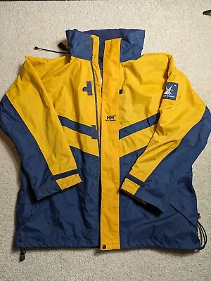 Helly Hansen Twin Sails Sailing Jacket Men's Blue Yellow Drawstring Hem Full Zip • £54.99