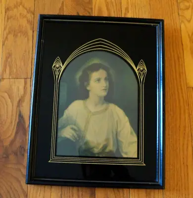 VINTAGE Antique YOUNG JESUS In TEMPLE Print Picture In Black Wood Frame 17 H • $24.99