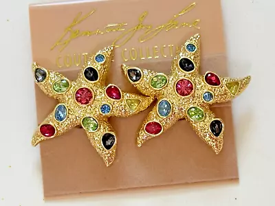 Kenneth Jay Lane Starfish Clip On Earrings Gold Tone Multi Crystal New • $44.99
