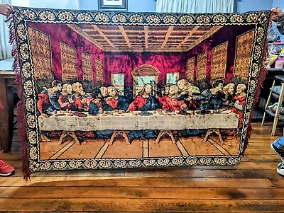 Vintage Velvet Tapestry  Last Supper Wall Hanging 48”X 70” • $75