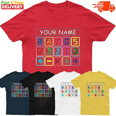 Personalised Calculator Maths Day Kids T-Shirt Colorful Number Boys Girls TeeTop • £8.49