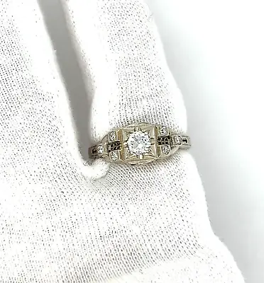 0.31tcw Natural Diamond Old European Cut Vintage Engagement Ring 18k White Gold • $750