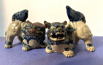 Pair Chinese  Hand Made Pottery Porcelain Guardian Foo Fu Dog  Beast Vintage • $35