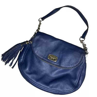 MICHAEL KORS BEDFORD Tassel Navy Blue Pebbled Leather FLAP SHOULDER BAG Handbag • $34