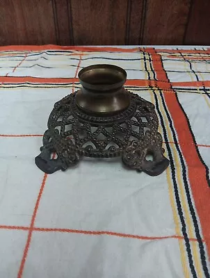 Antique Oil Lamp Cast Metal Base Brass Collar Parts • $24