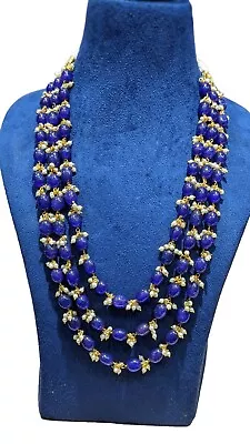 Three Layers Gemstone Beads Necklace/Handmade Indian Necklace/Wedding Mala Gifts • $18.60