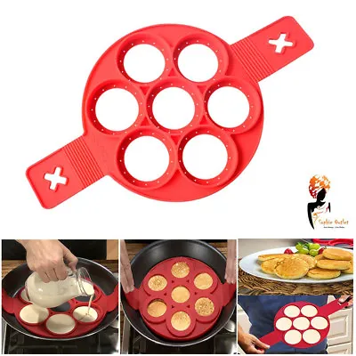 Pancake Silicone Baking Mould 7 Ring Egg Maker Flip Non-Stick Pan Non-Stick Pan • £3.72