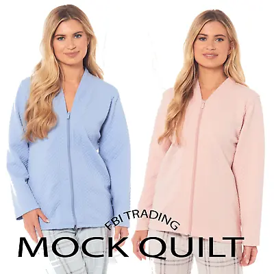 Ladies Bed Jacket ZIP Up Tradional MOCK QUILT Short Dressing Gowns PYJAMAS Tops • £16.95