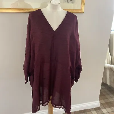 HAMPSTEAD BAZAAR Oversized Silk Devoré Tunic Top Blouse Plus Size Purple Pockets • £49.99