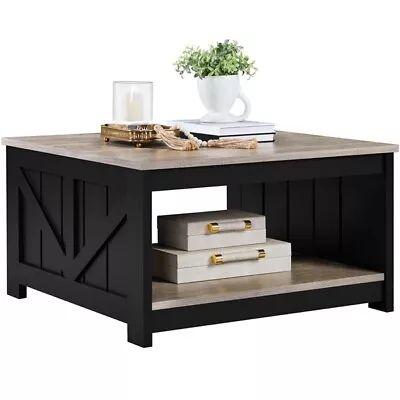 Square Wood Coffee Table With Storage Shelf For Living Room Reception Room • £59.99