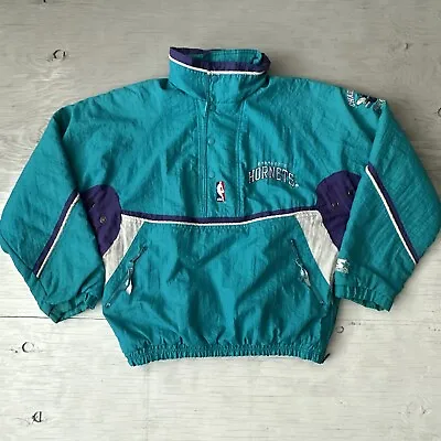 $199 • Buy Vintage 90s NBA Starter Charlotte Hornets Pullover Half Zip Jacket Size Medium