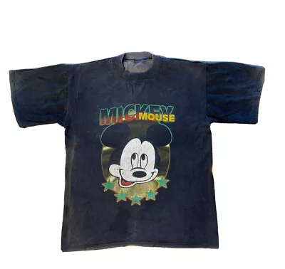 Mickey Mouse T Shirt Disney Vintage Style Fade 90s 2000’s Rap Tee Size Medium • $20