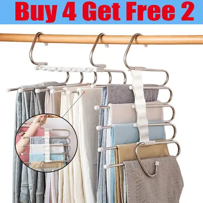 £6.95 • Buy Metal Clothes Pant Trouser Hanger 5 Layer Storage Rack Closet Space Tidy Saver 