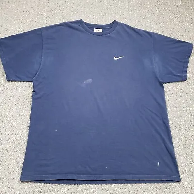 Vtg 90s NIKE Shirt Men XL Navy Blue Embroidered Swoosh White Tag Made In USA • $21.59