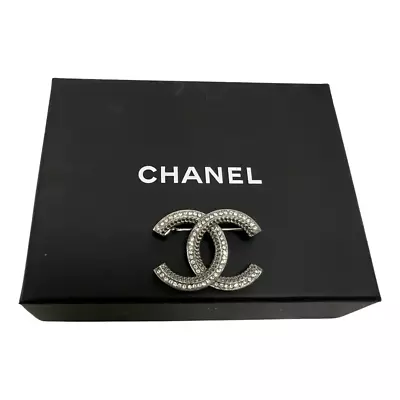 Chanel Ruthenium Crystal CC Brooch  Pin Silver Color • $650