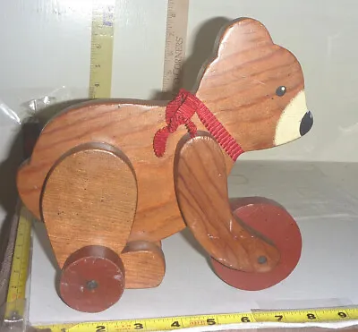 Vtg WOOD Baby BEAR Push Toy - Hand Made ~8½ Long • $11.50