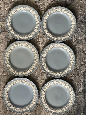 £150 • Buy Wedgwood Etruria & Barlaston Embossed Queensware Blue White 8” Plates