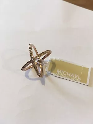 Michael Kors MK Cross Over Ring Rose Gold Over Stainless Brand New Size 7 • £60