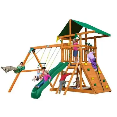$1067.79 • Buy Gorilla Playsets Tarp Roof Rock Wall Wave Slide Backyard Swing Set + Accessories