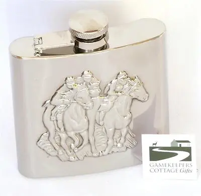 Racing Scene Hip Flask Stainless Steel Horse Gift Boxed FREE ENGRAVING • £27.99