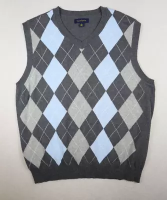 Club Room - Men's Gray & Blue Argyle Diamond Sweater Vest  - Size L • $11.89