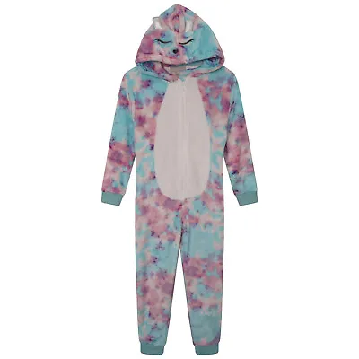 Girls 1Onesie Onesey Pyjamas All In One Fleece Hooded Jumpsuit Playsuit Unicorn • £7.99