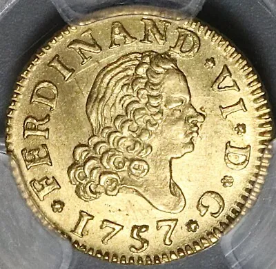 1757 PCGS UNC Spain 1/2 Escudo Ferdinand VI Gold Madrid Mint Coin (22102002C) • $650