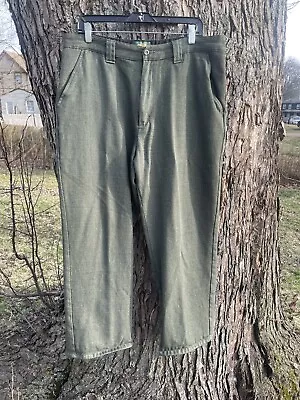 Cabela’s Men’s 100% Wool Green Herringbone Pants Wide Leg Hunting Hiking 38x28 • $29.99