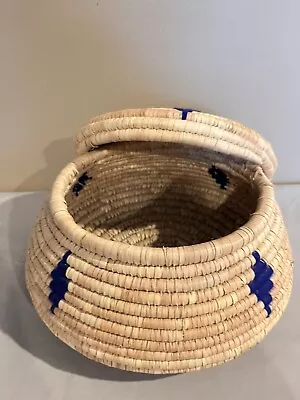 Vintage Large Basket With Lid  Coiled Hand Woven Ethnic Storage Decor • $39