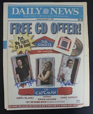 Ruben Blades & Marc Anthony Signed Daily News Cover Autograph PSA/DNA AN48198 • $49