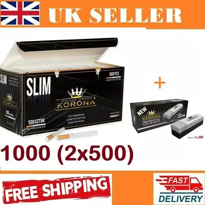 £14.99 • Buy 2*500=1000 Korona  SLIM EMPTY CIGARETTE FILTER TUBES + Filling Machine 