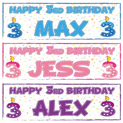 2 Personalised 3rd Birthday Banners - Choice Of 5 Colours  • £3.19