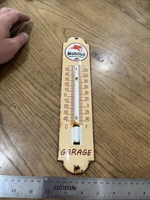 $9.95 • Buy MOBILOIL Pegasus & Gargoyle Vacuum Oil Porcelain Metal Thermometer Sign Repro