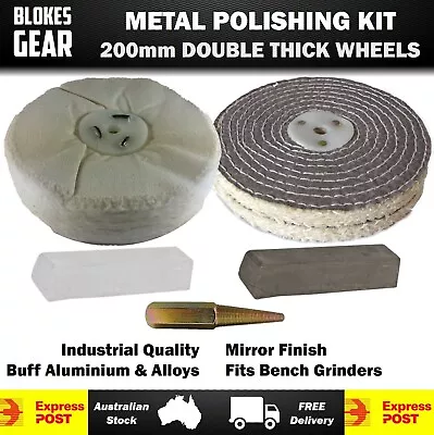 200mm Aluminium Polishing Kit For Bench Grinder Thick Buffs Compounds & Spindle • $129.95