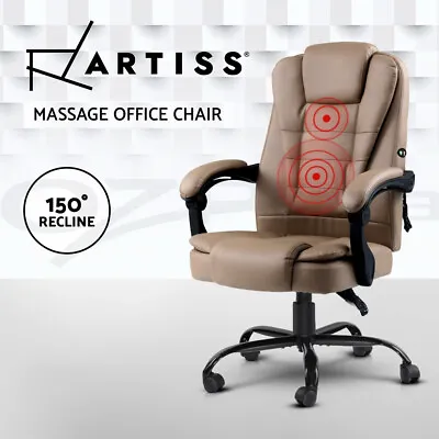 Artiss Massage Office Chair PU Leather Recliner Computer Gaming Chairs Espresso • $129.95