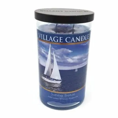 Village Candles 2 Wick Blue Glass Jar Candle Summer Breeze Ocean Scented 24oz • $45