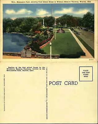Monument Park First School House Western Reserve Territory Warren OH 1940s • $1.89