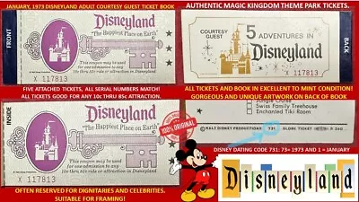 1973 Disneyland COURTESY GUEST ANY A - E TICKET Book 5 TICKETS ATTACHED Y4 • $49.73