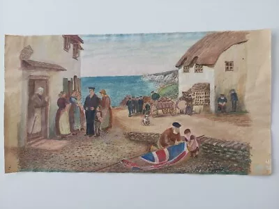 Early 20th C 1914 Watercolour Painting Cornish School WWI Naval Wartime • £42