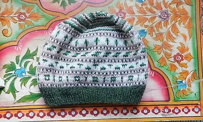 Green/brown/cream Handknitted Fairisle Hatbeannieoutdoors Winter Walking • £19.99