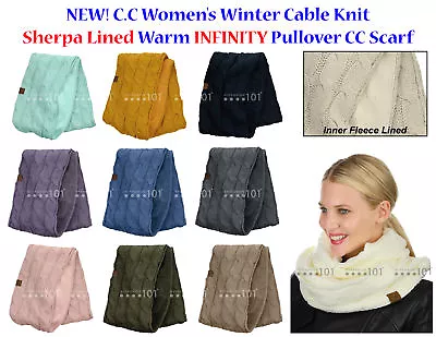 NEW! C.C Women's Winter Cable Knit Sherpa Lined Warm INFINITY Pullover CC Scarf • $25.99