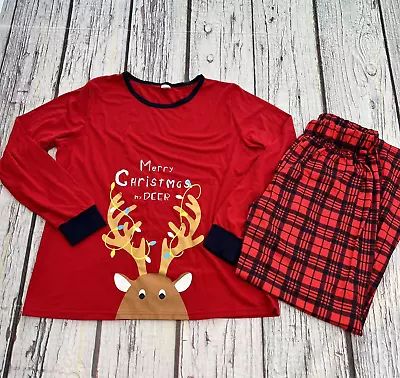 Mens Holiday Time Merry Christmas My Deer Pajamas Top Plaid Pants L • $12