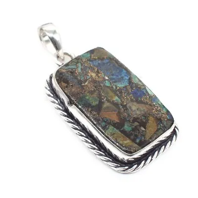 Halloween Gift Copper Azurite Malachite Pendant 925 Sterling Silver Jewelry 1.5  • $12.19