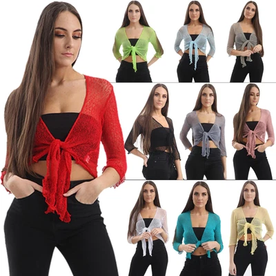 £7.49 • Buy Womens Ladies Open Front Tie Up Knitted Bolero Shrug Cropped Short Cardigan Top