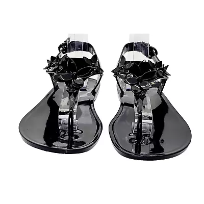 Michael Kors Black Flat Sandals Lola Jelly Thong Women's 7M • $35.10