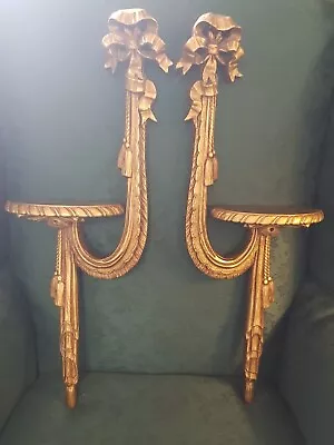 VINTAGE GILT FLORENTINE WALL SCONCES With BOWS AND TASSELS • $99