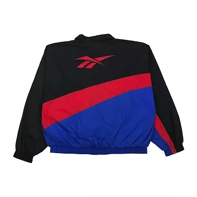 Vintage Reebok Windbreaker Jacket Large L Black Jacket Full Zip Iverson Big Logo • $34.99